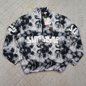 Surf Style Jacket Mens L White Black Tie Dye Interplanetary Windbreaker ½ Zip